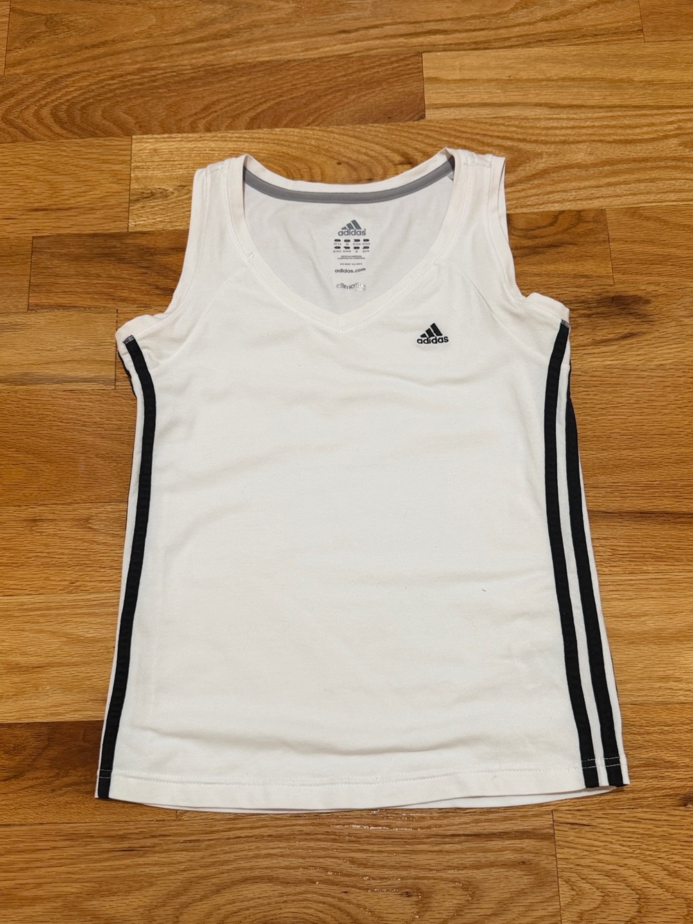 Adidas White Tank Top with Black Side Stripes Climalite Cotton-XS